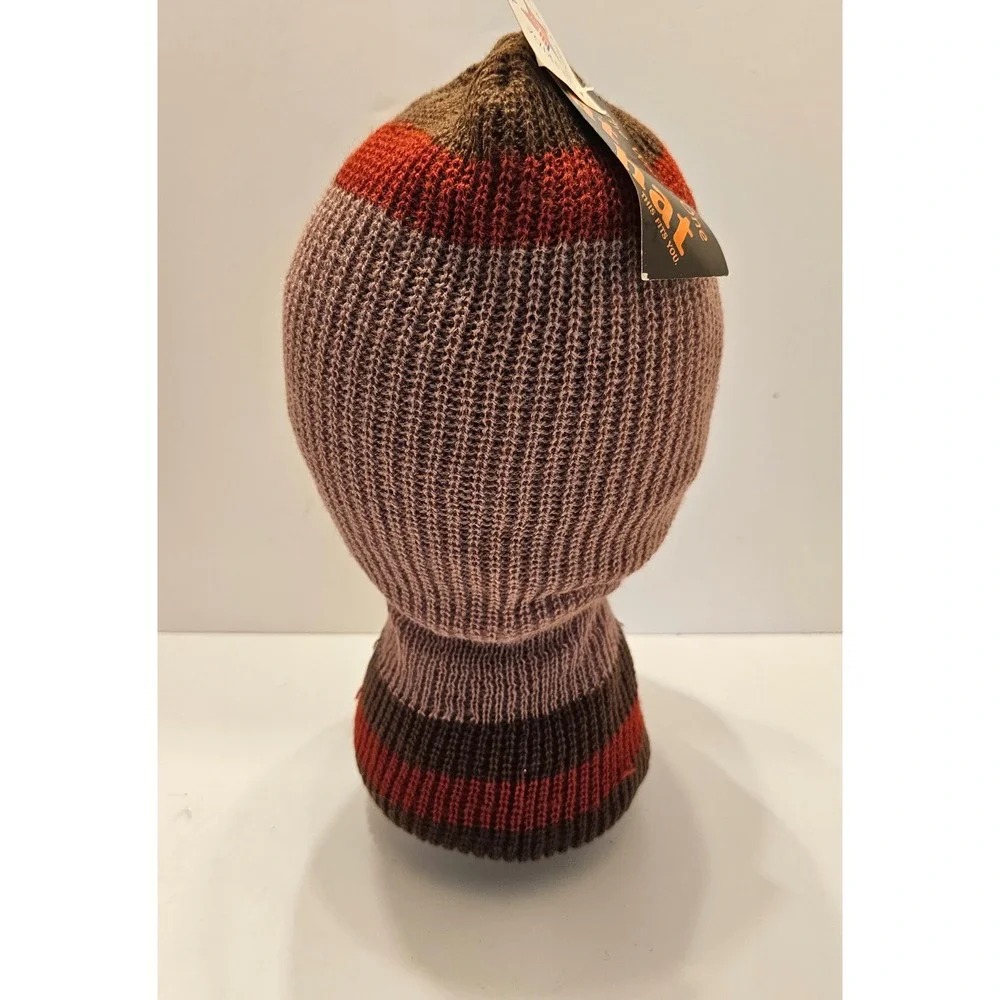Vintage Fat Hat The Warm One Balaclava Ski Mask Brown Rust Striped Made in USA